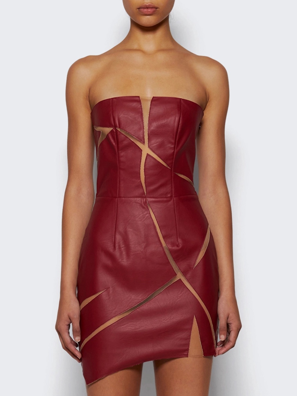 Strapless Wine-Red Cutout Mini Dress — image 6 of 7